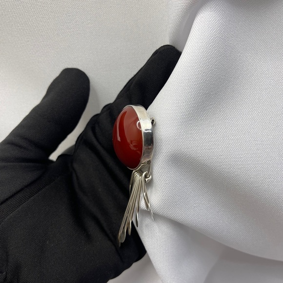 Carnelian stone with sterling silver brooch handmade Mexico - Picture 4 of 7